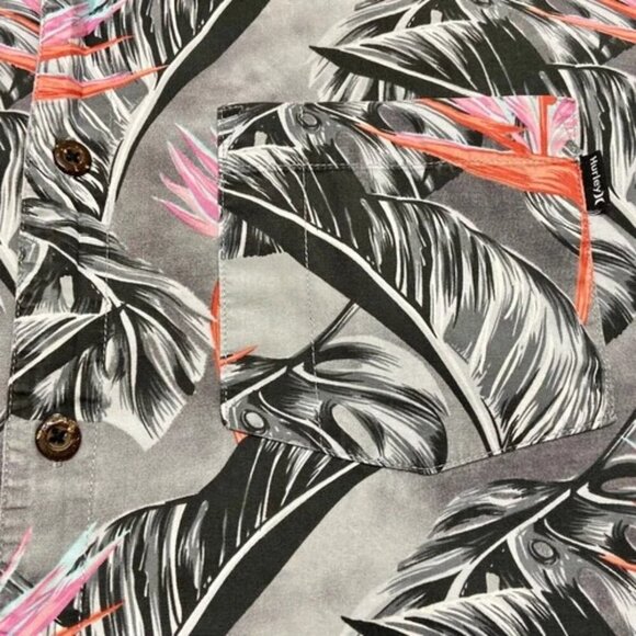 HURLEY Hawiian Button-Up Shirt Men's XXL Gray Floral Lightweight Casual Beach - Picture 9 of 10